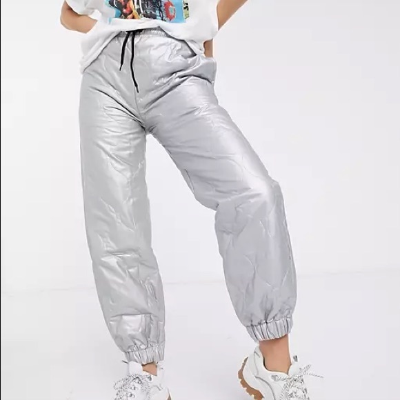 ASOS Vintage Reworked Quilted Joggers in Silver - Picture 3 of 4